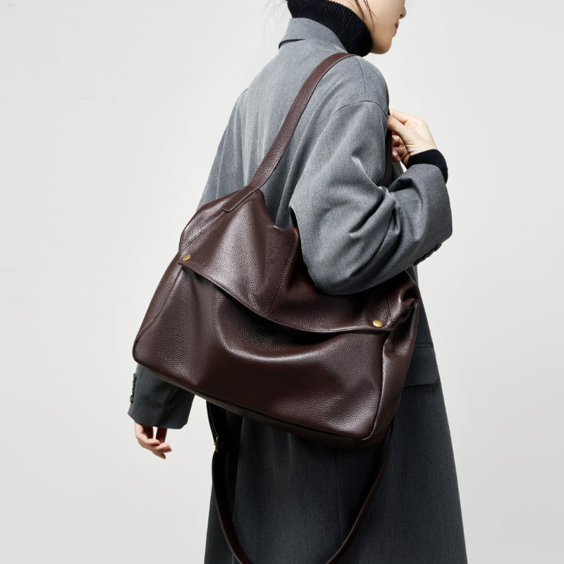 Large capacity one-shoulder genuine leather tote bag European and American style versatile texture simple casual women's bag
