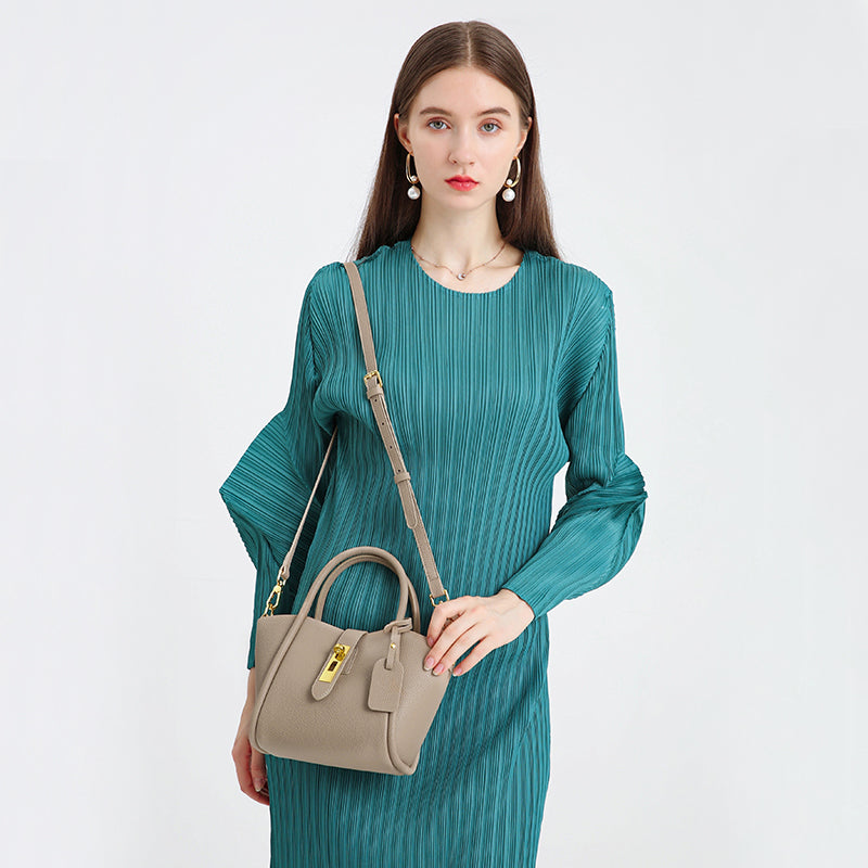 Genuine leather fashion bucket bag versatile textured handbag crossbody bag
