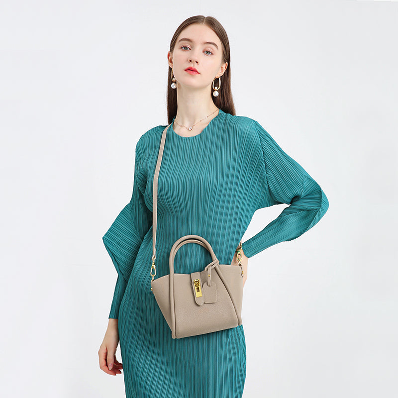 Genuine leather fashion bucket bag versatile textured handbag crossbody bag