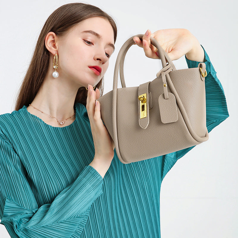 Genuine leather fashion bucket bag versatile textured handbag crossbody bag