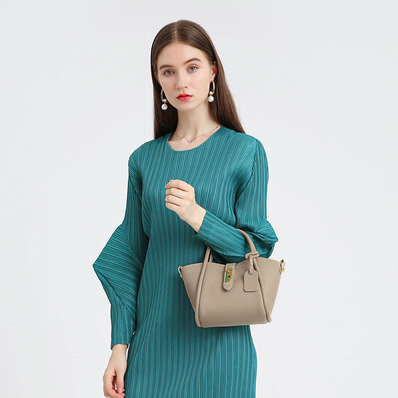 Genuine leather fashion bucket bag versatile textured handbag crossbody bag