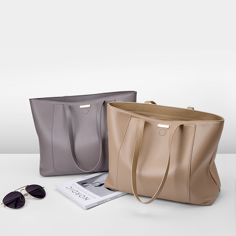 High-end large-capacity tote bag for women, trendy commuting versatile shoulder bag genuine leather