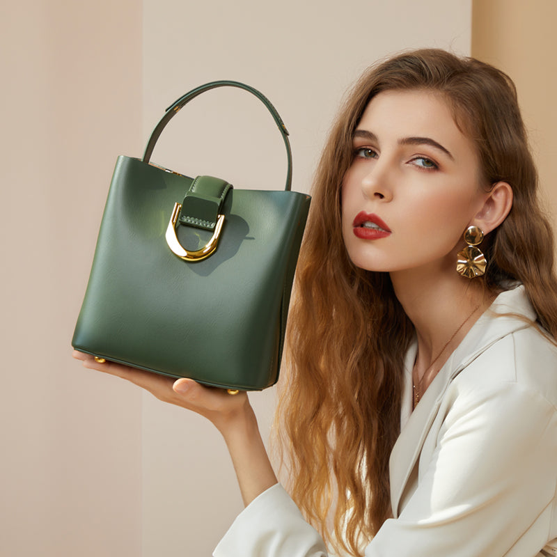 Genuine leather versatile bucket bag fashionable commuter handbag shoulder messenger bag