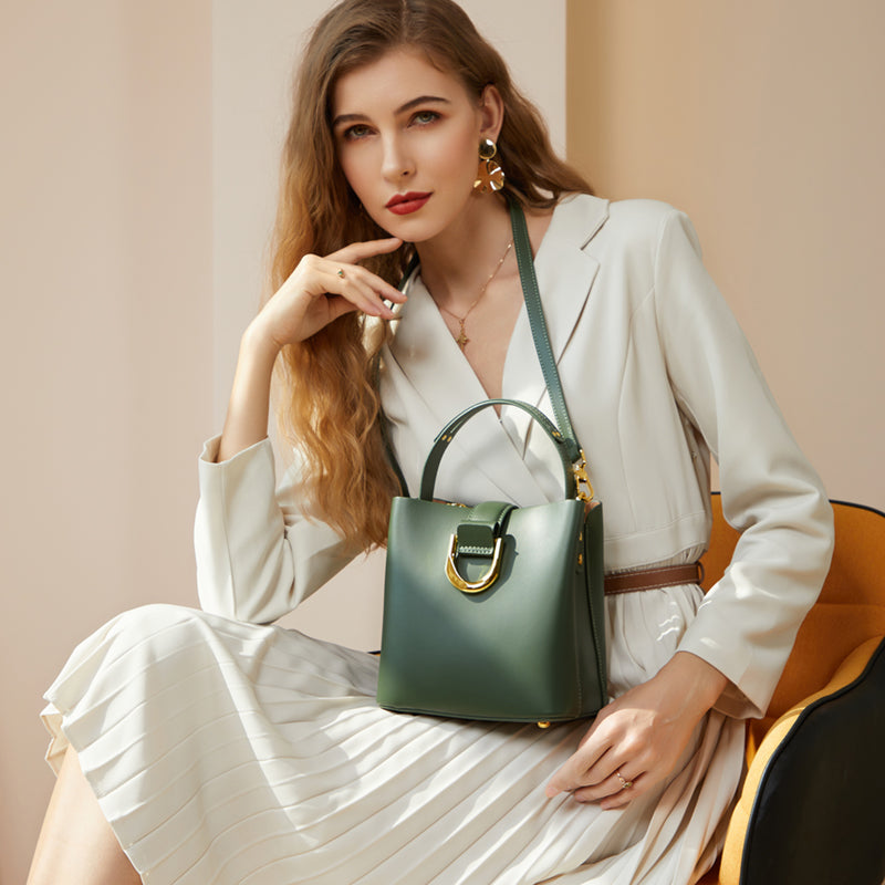 Genuine leather versatile bucket bag fashionable commuter handbag shoulder messenger bag
