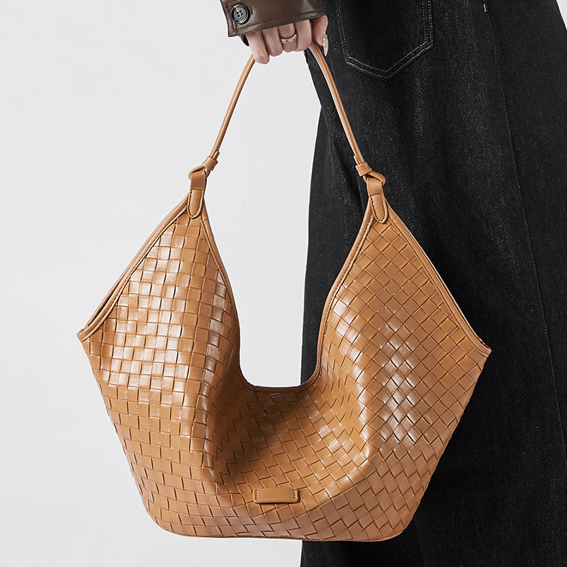 Cowhide Woven Tote Bag Underarm Shoulder Bag