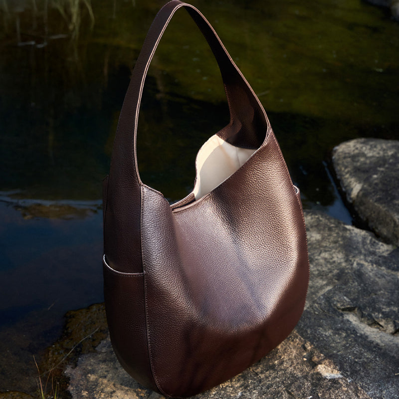 Top layer cowhide tote bag advanced simple large capacity genuine leather commuter crescent bag high quality shoulder handbag women's bag