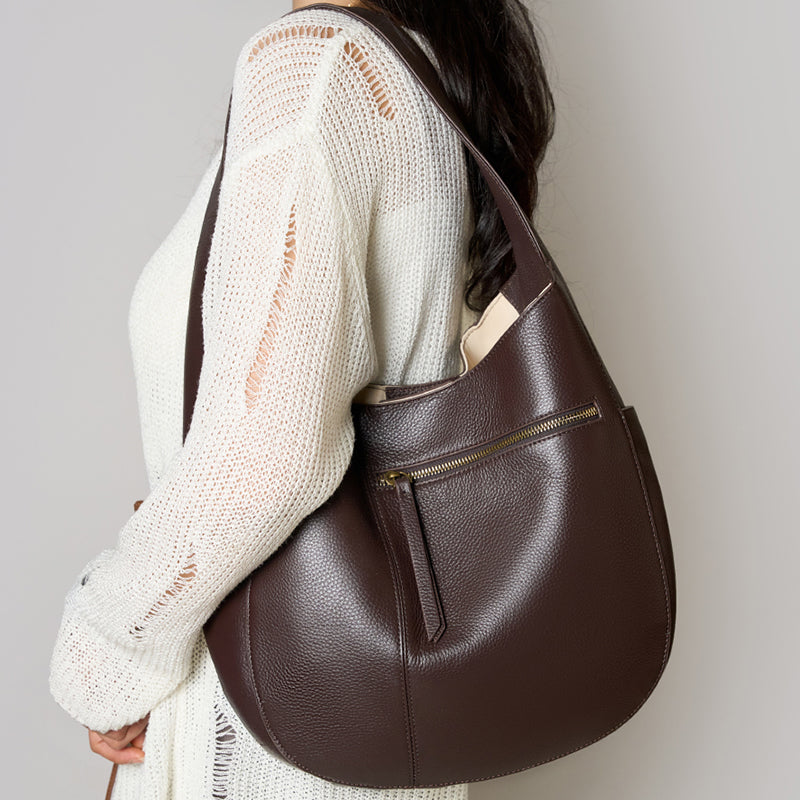 Top layer cowhide tote bag advanced simple large capacity genuine leather commuter crescent bag high quality shoulder handbag women's bag