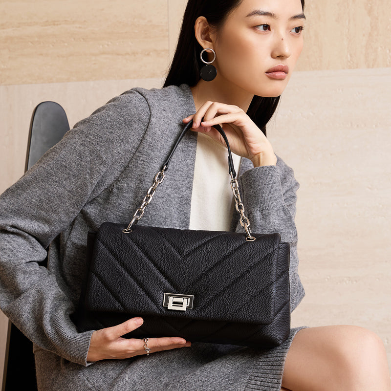 Top layer cowhide shoulder bag Chanel style genuine leather chain underarm crossbody bag