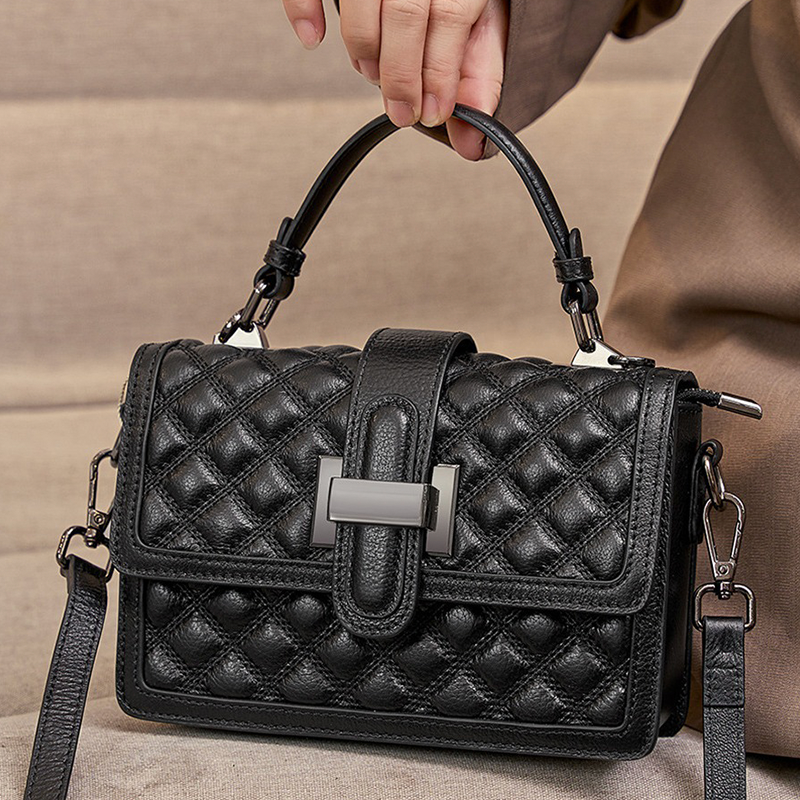 First layer genuine leather handbag fashionable and versatile one-shoulder diamond crossbody bag