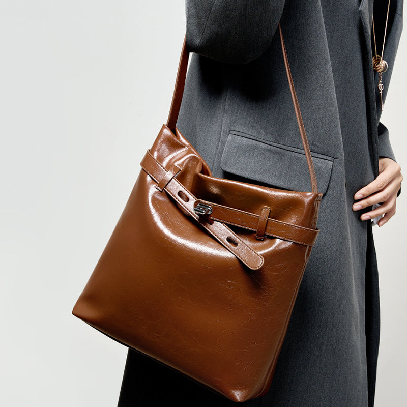 Genuine leather waxed tote bag women's bag large capacity shoulder bag commuter underarm bag original design