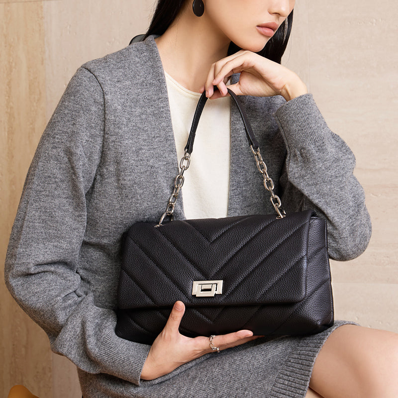 Top layer cowhide shoulder bag Chanel style genuine leather chain underarm crossbody bag