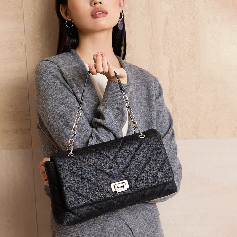 Top layer cowhide shoulder bag Chanel style genuine leather chain underarm crossbody bag