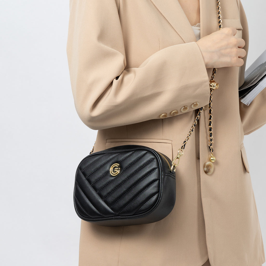 Genuine leather diamond chain small square bag fashionable and versatile mobile phone bag shoulder crossbody women's bag