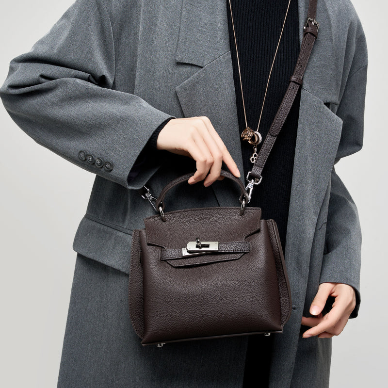Genuine leather Kelly bag fashionable and versatile retro first layer cowhide bag shoulder crossbody bag