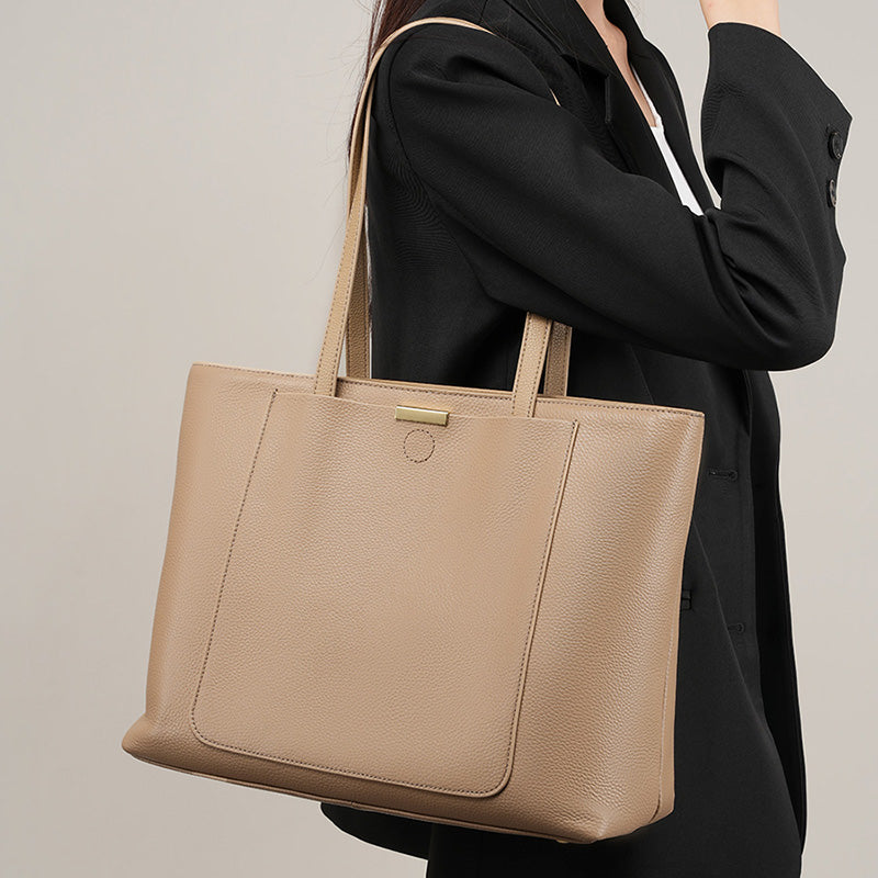 High-end large-capacity tote bag for women, trendy commuting versatile shoulder bag genuine leather