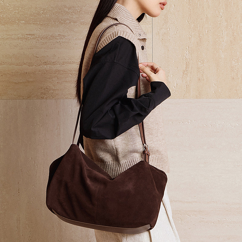 Matte leather tote bag genuine leather shoulder loose pillow bag