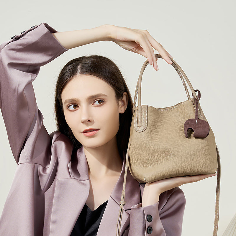 Fashion genuine leather bucket bag niche first layer cowhide retro shoulder crossbody bag