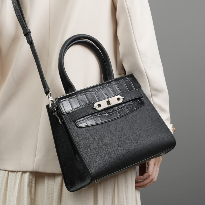 Genuine leather fashion handbag, shoulder crossbody bag, stylish light luxury Kelly bag for women