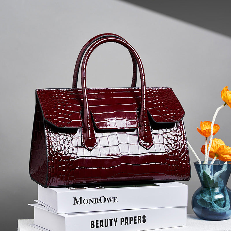 Genuine leather Boston shoulder bag crocodile pattern handbag large bag light luxury simple crossbody bag