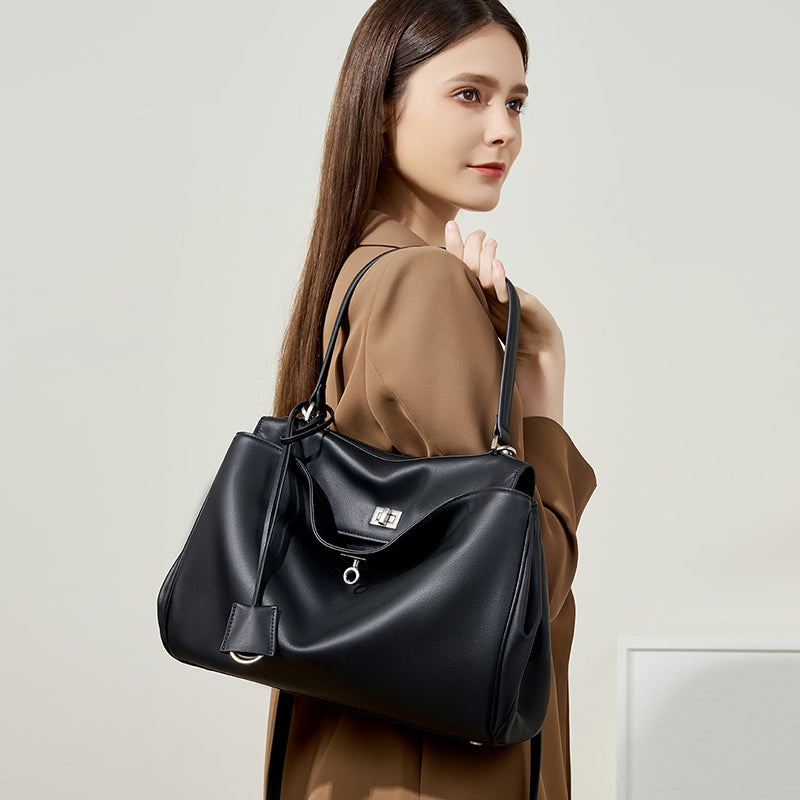 Rodeo Kelly Tote Bag Large Capacity Calfskin Single Shoulder Handle Lock Commuter Underarm Bag