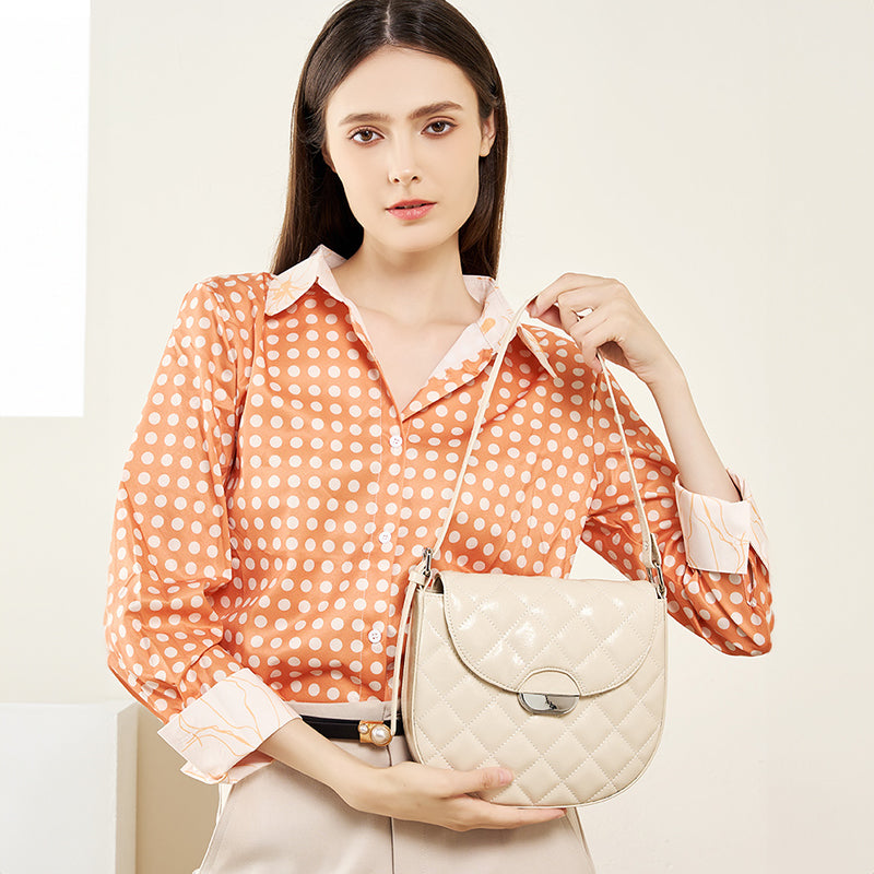 Genuine leather niche semi-circular saddle bag diamond-shaped underarm bag shoulder crossbody bag