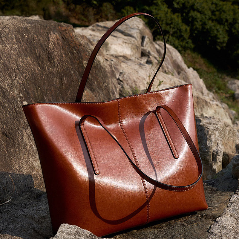 Large capacity genuine leather tote bag versatile handbag underarm bag niche shoulder bag bags