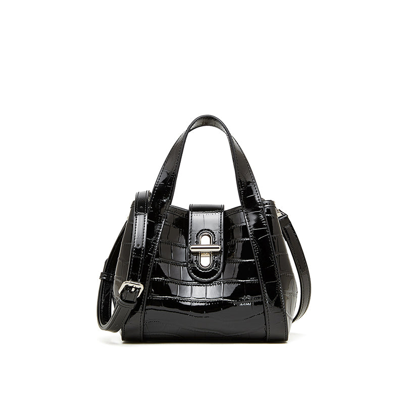 Genuine leather all-match crossbody bag bucket bag crocodile pattern light luxury niche handbag high-end tote bag
