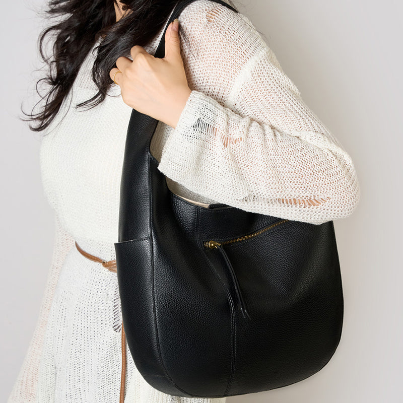 Top layer cowhide tote bag advanced simple large capacity genuine leather commuter crescent bag high quality shoulder handbag women's bag