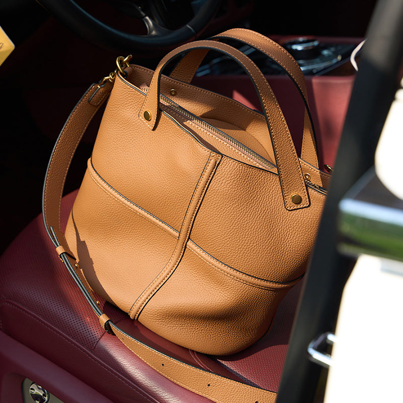 Genuine leather niche versatile bucket bag first layer of cowhide elegant shoulder crossbody bag