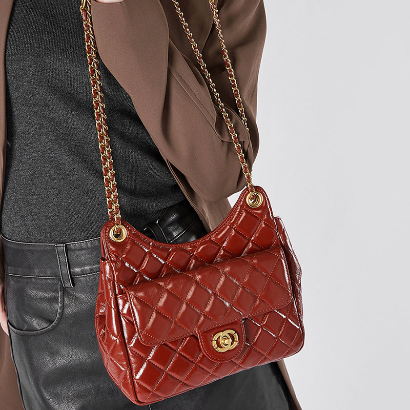 First layer of cowhide hobo bag genuine leather Chanel style fashionable versatile shoulder crossbody bag