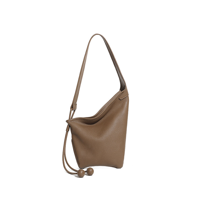 Genuine leather lazy crossbody bag niche asymmetrical design minimalist knotted horn bag shoulder dumpling women's bag