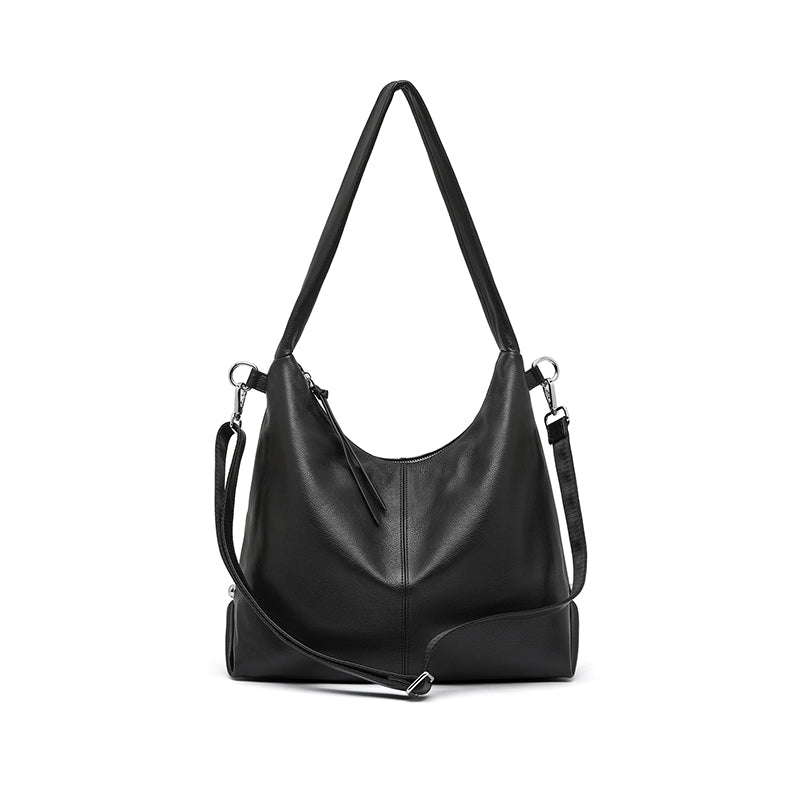 Genuine leather large capacity tote bag stylish trendy solid color casual commuter shoulder bag