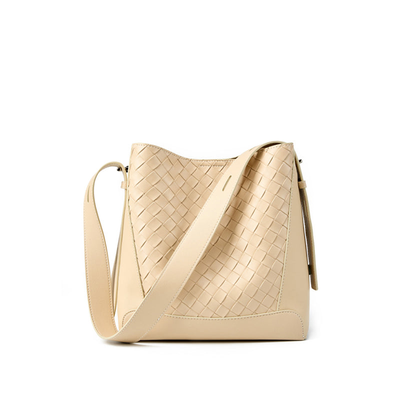 Cowhide hand-woven tote bag genuine leather fashionable shoulder crossbody bag