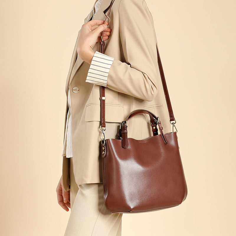 Simple tote bag with large capacity, versatile and high-end hand-held, shoulder and crossbody bucket bag