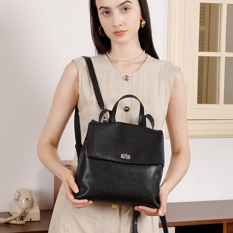 Genuine leather backpack, high-end, large-capacity, fashionable and versatile backpack, college style texture backpack