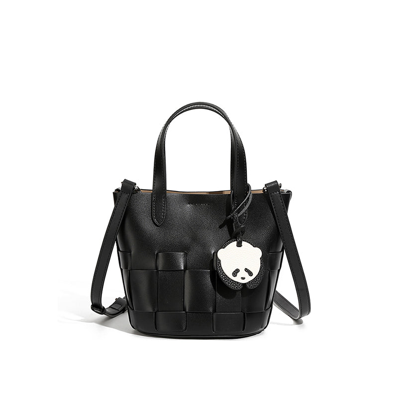 Niche handmade genuine leather woven bucket bag versatile fashion basket bag commuter shoulder messenger bag