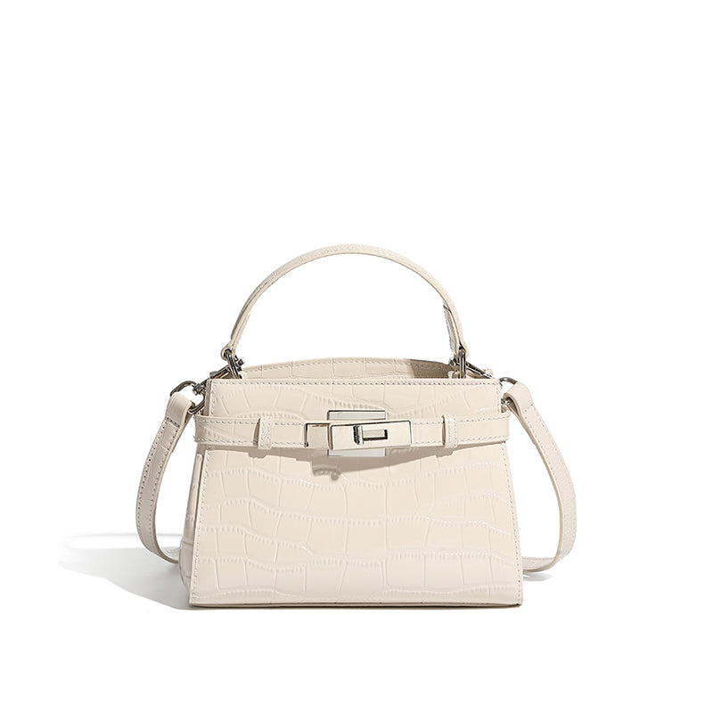 Genuine leather stone pattern Kelly bag light luxury niche design fashion handbag shoulder crossbody women's bag