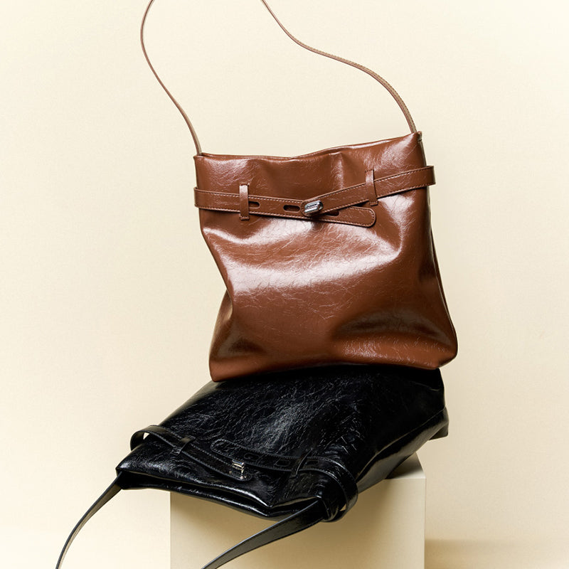 Genuine leather waxed tote bag women's bag large capacity shoulder bag commuter underarm bag original design