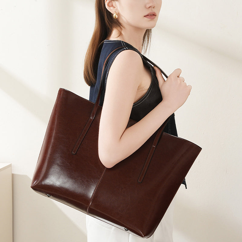 Large capacity genuine leather tote bag versatile handbag underarm bag niche shoulder bag bags