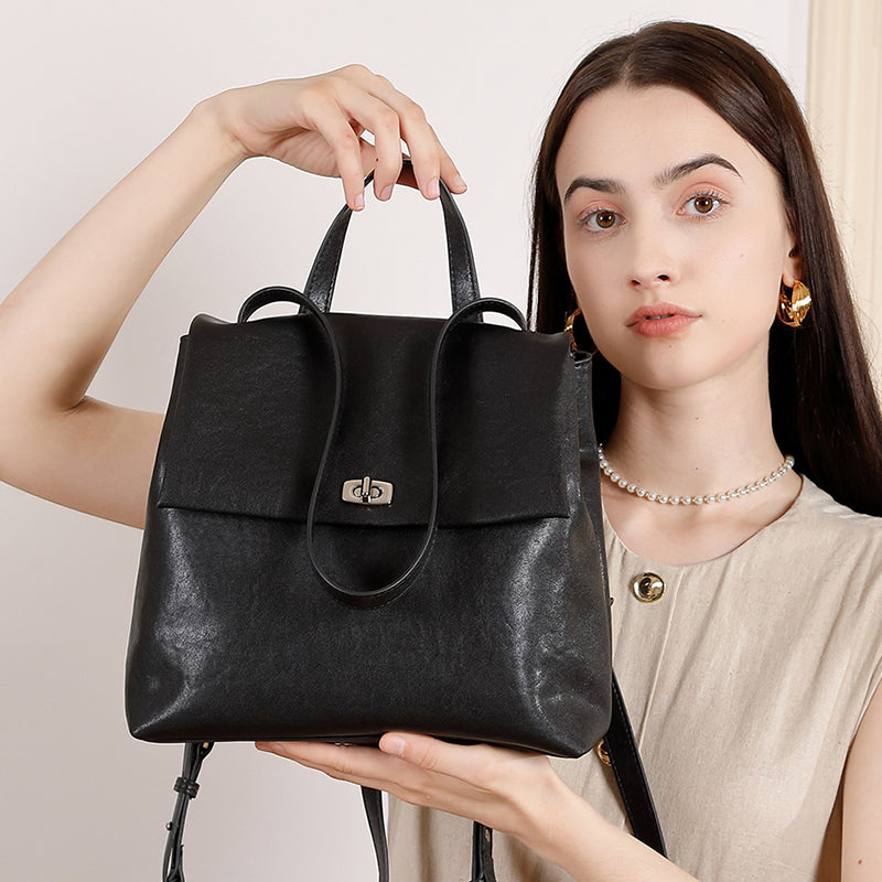 Genuine leather backpack, high-end, large-capacity, fashionable and versatile backpack, college style texture backpack