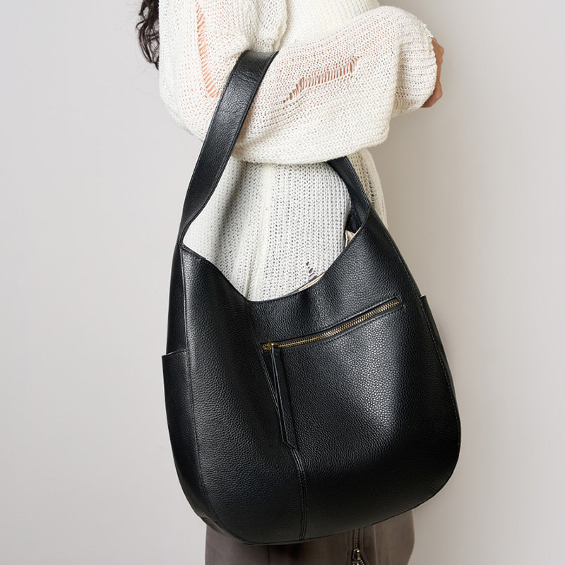 Top layer cowhide tote bag advanced simple large capacity genuine leather commuter crescent bag high quality shoulder handbag women's bag
