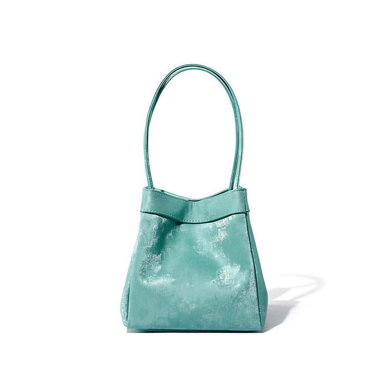 Genuine leather bucket bag new Chinese style niche satin cowhide shoulder crossbody wing bag