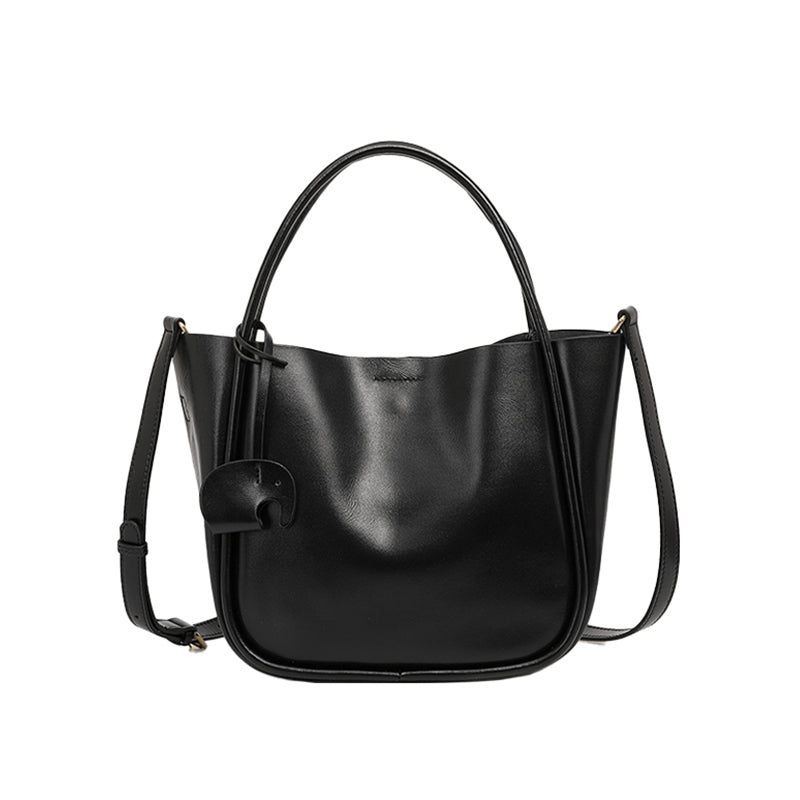 Cowhide shoulder bucket bag genuine leather handbag fashionable shoulder tote bag