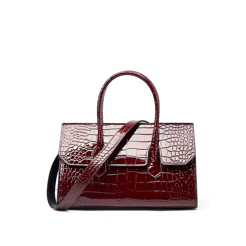 Genuine leather Boston shoulder bag crocodile pattern handbag large bag light luxury simple crossbody bag