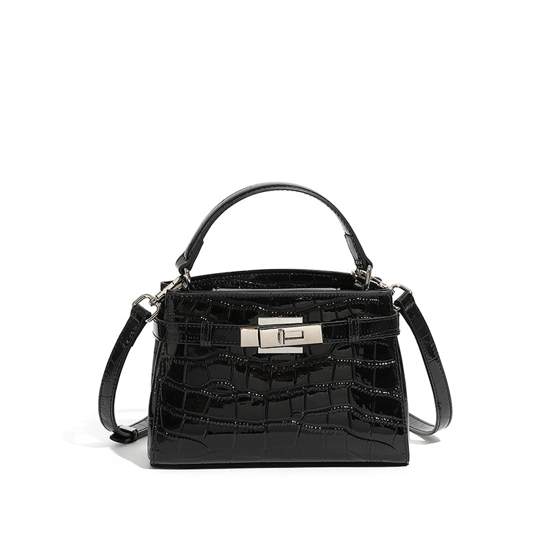 Genuine leather stone pattern Kelly bag light luxury niche design fashion handbag shoulder crossbody women's bag