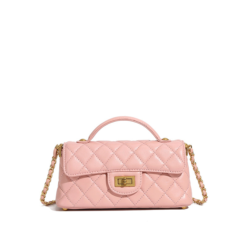 Genuine leather small Chanel style chain handbag light luxury fashion women's bag shoulder crossbody bag diamond bag