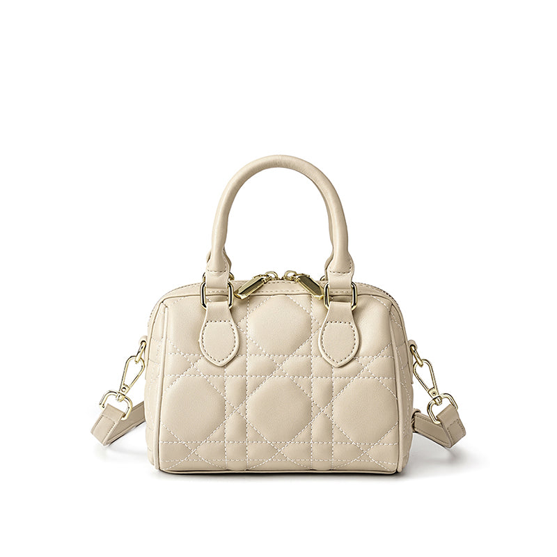 Genuine leather diamond Boston bag fashionable and versatile high-end handheld shoulder crossbody women's bag