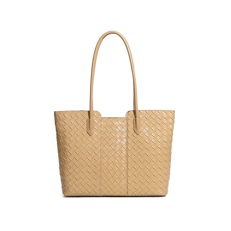 Genuine leather fashion tote bag shoulder bag cowhide daily commuting all-match simple large capacity woven mother-and-child bag