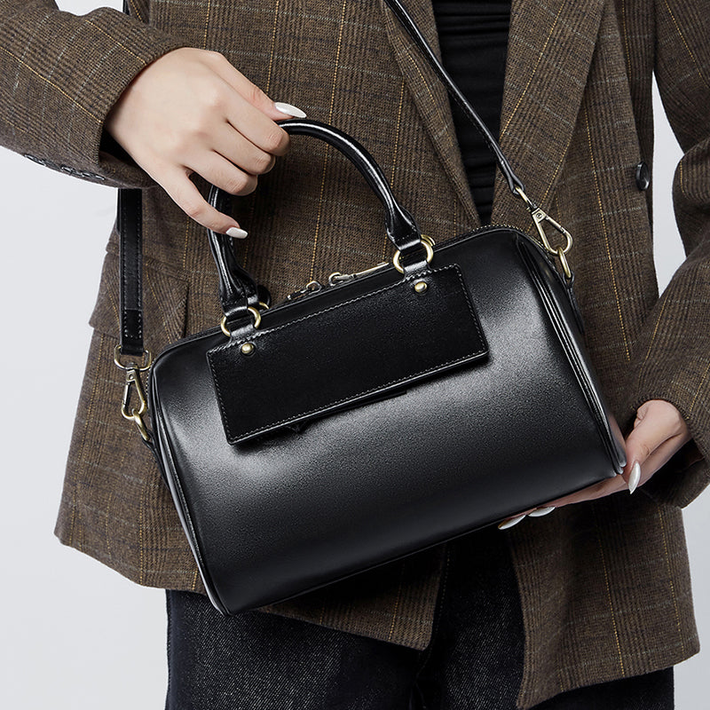 Genuine leather Boston pillow bag fashionable casual handbag cowhide shoulder messenger bag