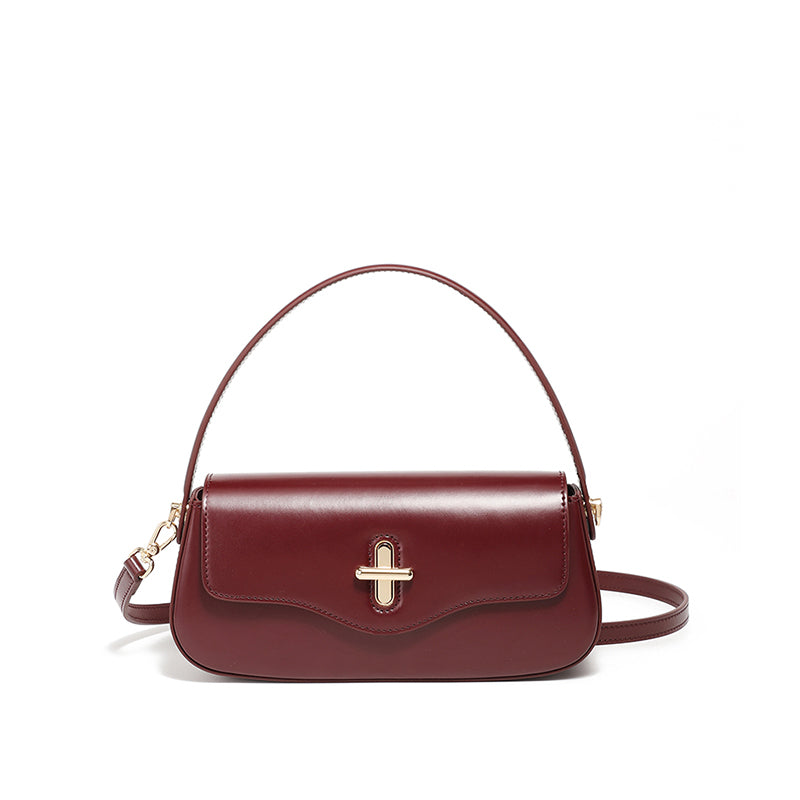 Genuine leather niche design baguette handbag shoulder crossbody bag underarm bag